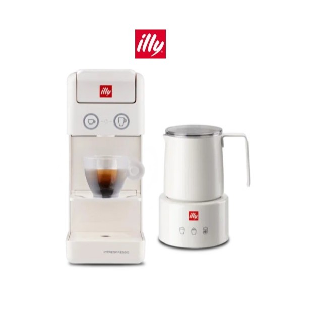 Y3.3 iperEspresso Coffee Machine (White) + illy Electric Induction Milk Frother (White)