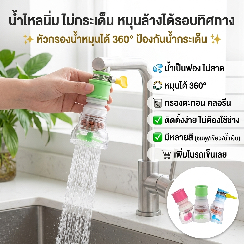 🔥ร้านคนไทย!🔥หัวต่อก๊อกน้ำหมุนได้360°(หินกรองทางการแพทย์ใบพัดน้ำ)กันน้ำกระเด็น หัวกรองน้ำ ก๊อกกรองน้ำ ที่กรองน้ำ