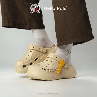 Hello Polo รองเท้าหัวโตส้นตึก HP8067 รองเท้าแบบสวม ดีไซน์เก๋พร้อมแถบสีเหลืองสุดชิค เมดอินไทยแลนด์