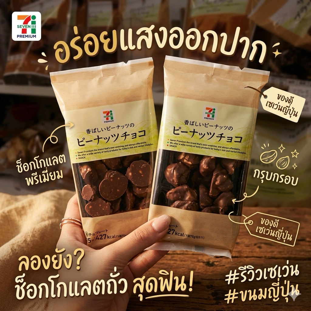 ‼️ของแท้จากญี่ปุ่น‼️7-11 Peanuts Chocolate ชอคโกแลตพีนัท อร่อย ไม่เลี่ยน เข้มข้น ผสมความกรุบกรอบ