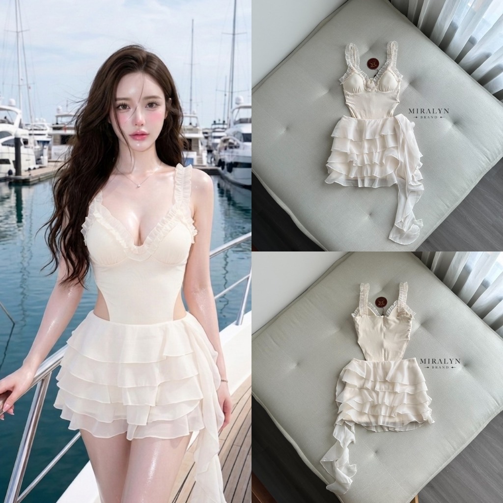 miralyn เสื้อจั้มสูทสีครีม+กระโปรงระบาย