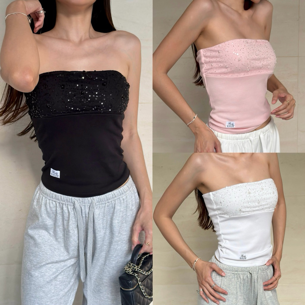 RUDY - HALF MOON เสื้อเกาะอกผ้ายืดแต่งเลื่อมที่อก