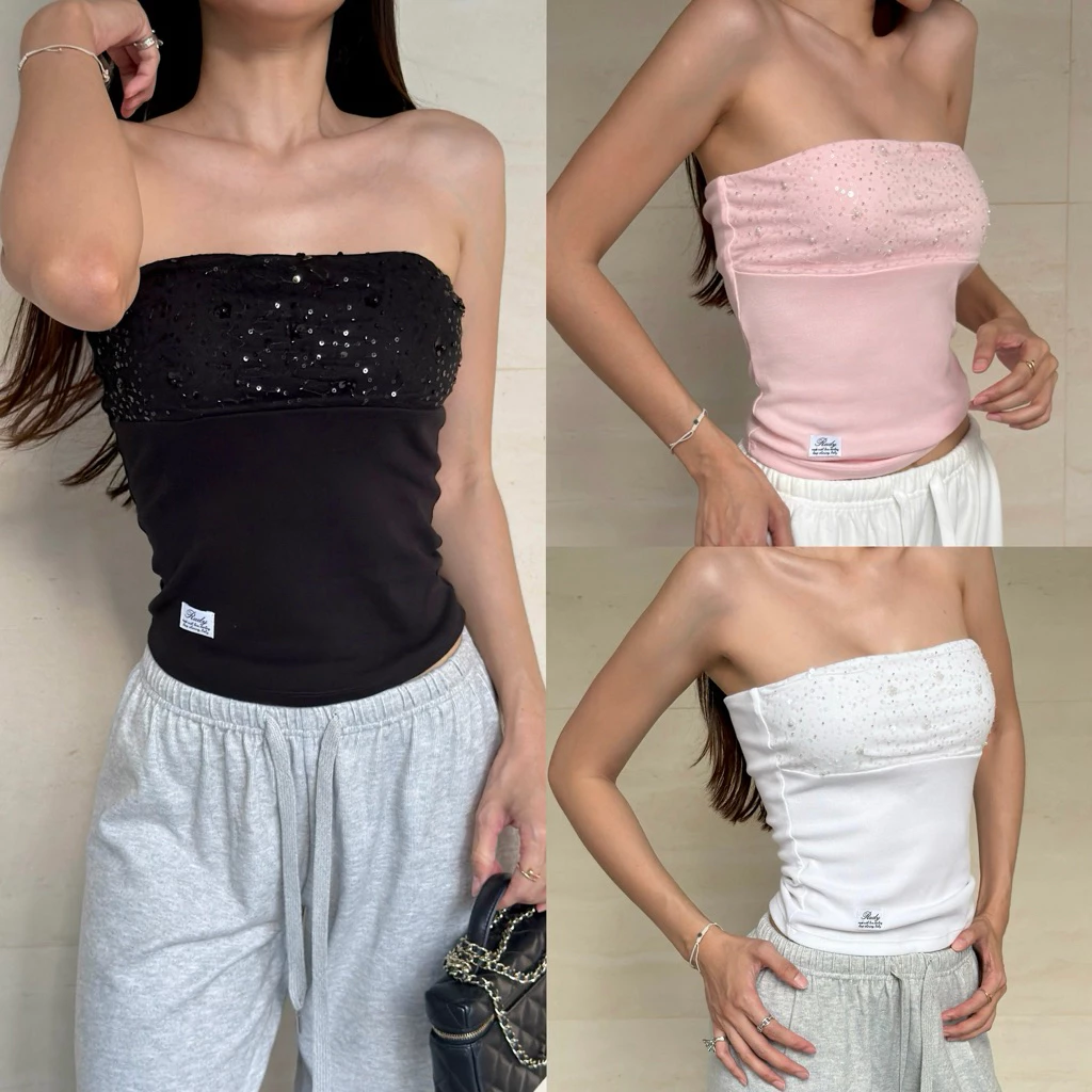 RUDY - HALF MOON เสื้อเกาะอกผ้ายืดแต่งเลื่อมที่อก