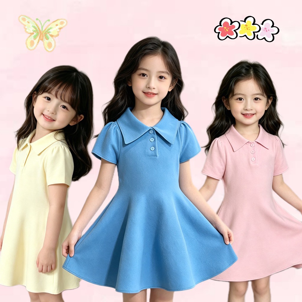 BB262 ชุดเดรสเด็กผู้หญิง สีพาสเทล ผ้านิ่ม ใส่สบาย ลุคคุณหนู