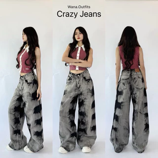 Wana.Outfits - Crazy Jeans กางเกงยีนส์ขากระบอกใหญ่ งานฟอกhandmade