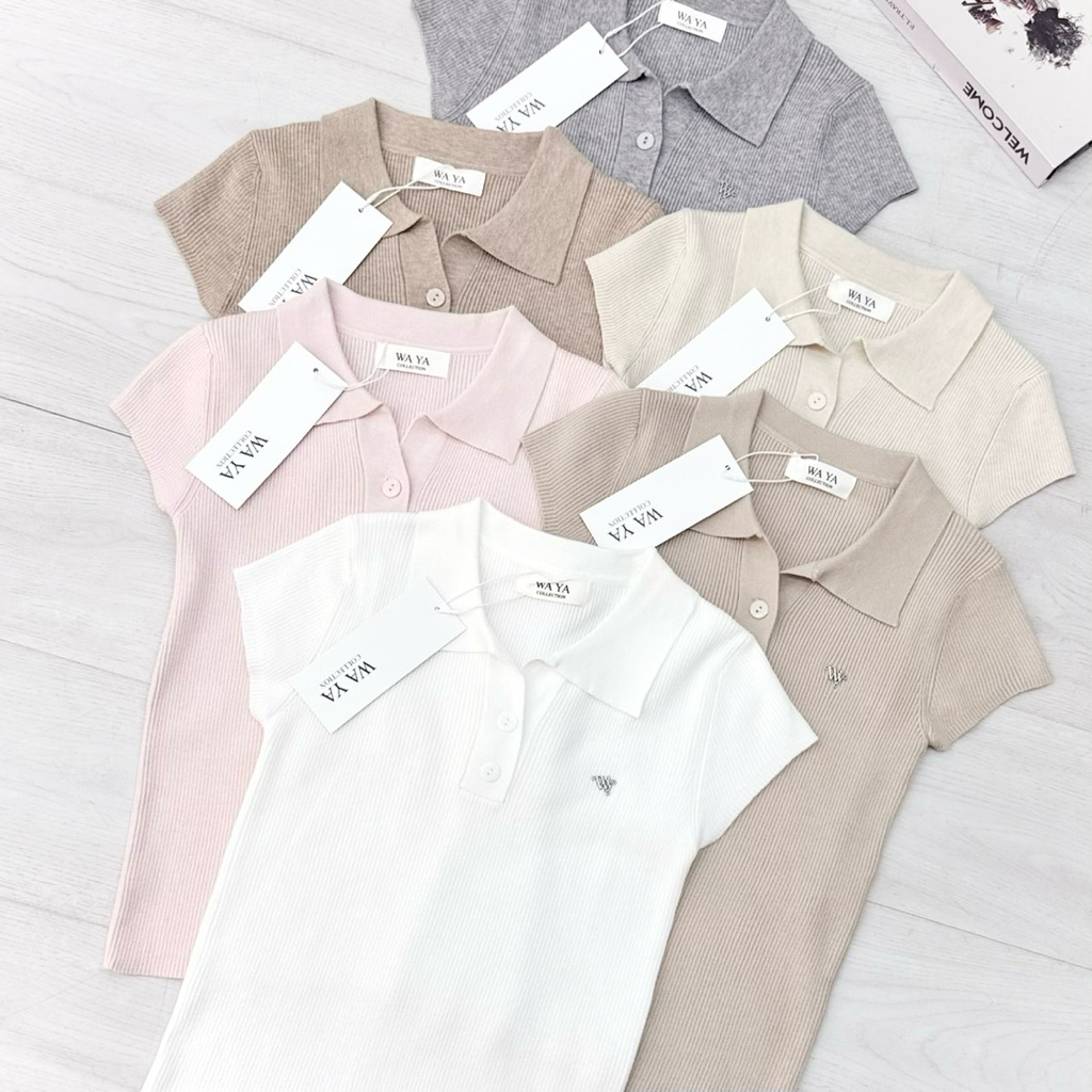 WAYA #25605 เสื้อไหมพรมคอปก แต่งกระดุม งานน่ารัก