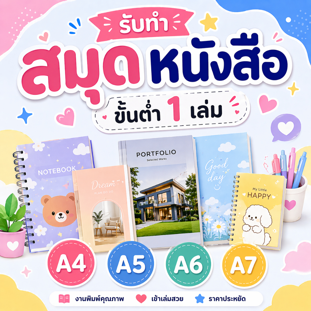 สั่งทำสมุด หนังสือ ออกแบบปกเองได้