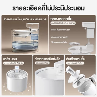 Rongholt น้ำพุแมวไร้สายอัตโนมัติ กรองหลายชั้น ทำจากเซรามิกทั้งตัว เซนเซอร์อินฟราเรด ชาร์จ USB
