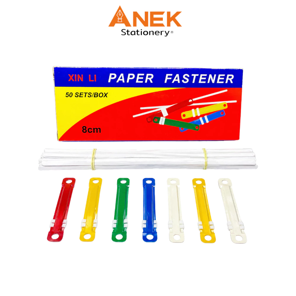 ลิ้นแฟ้มพลาสติก Paper Fastener ใช้จัดเก็บเอกสารเข้าเล่มให้เป็นระเบียบ [50ชิ้น/กล่อง คละสี]