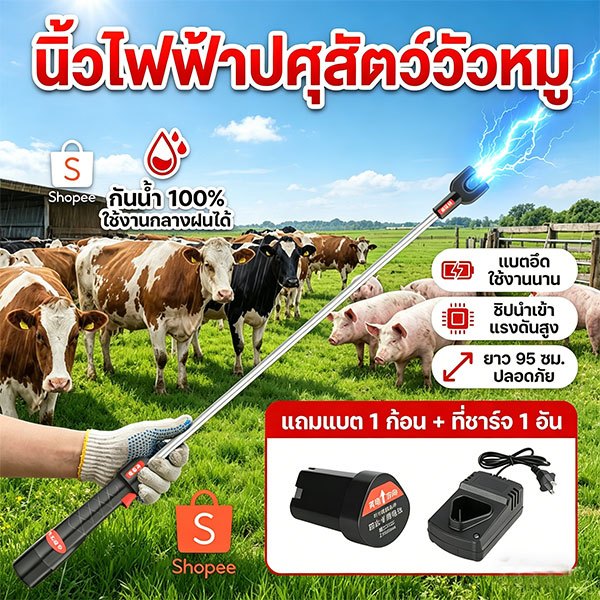 【PP-cn】อุปกรณ์ไล่หมูไฟฟ้านำเข้าจากเยอรมัน ชาร์จ 1ครั้ง ใช้งานได้ 3000ครั้ง  ใช้ได้ทุกสภาพอากาศ ไล่หมู วัว แกะได้ผล
