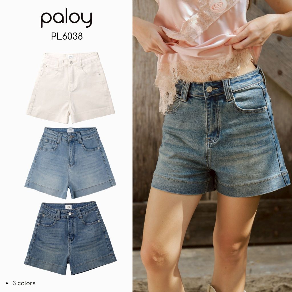 Paloy - PL6038 Signature High-Rise Shorts กางเกงยีนส์ขาสั้น เอวสูง