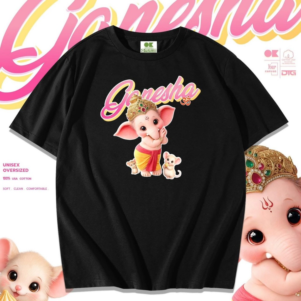 OK Apparel เสื้อยืดคอกลมแขนสั้น ลาย Ganesha Cotton ⚡️USAคุ้มสุด!