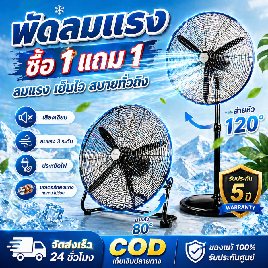 SEELANG พัดลมอุตสาหกรรมตั้งพื้น และพัดลมติดผนัง 35 นิ้ว สีดำ มอเตอร์ทองแดง ลมแรง ประหยัดไฟ เสียงเงียบ ปรับแรงลม 3 ระดับ