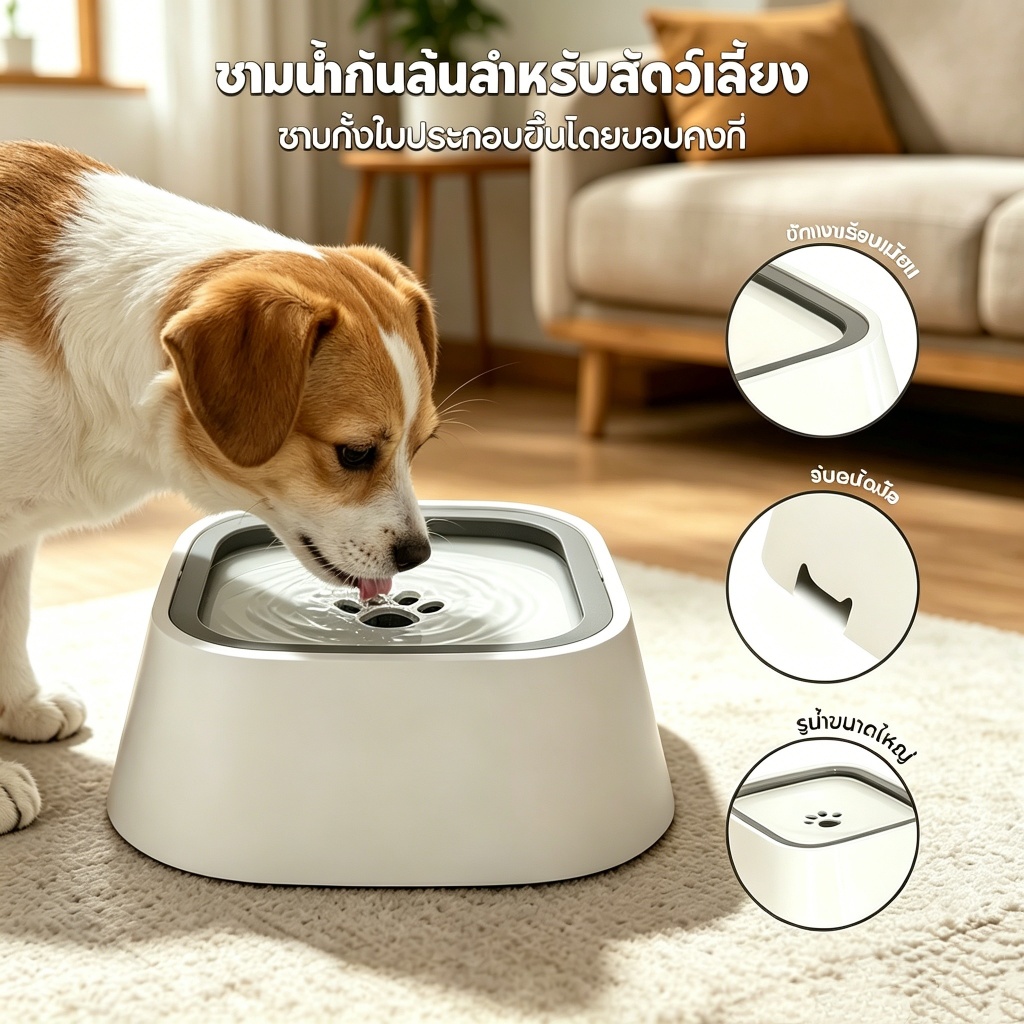 【PET RECORD】ชามน้ำสัตว์เลี้ยง 1.5L แบบลอยตัว ป้องกันน้ำกระเด็น ไม่เปียกปากแมวสุนัข ทำความสะอาดง่าย