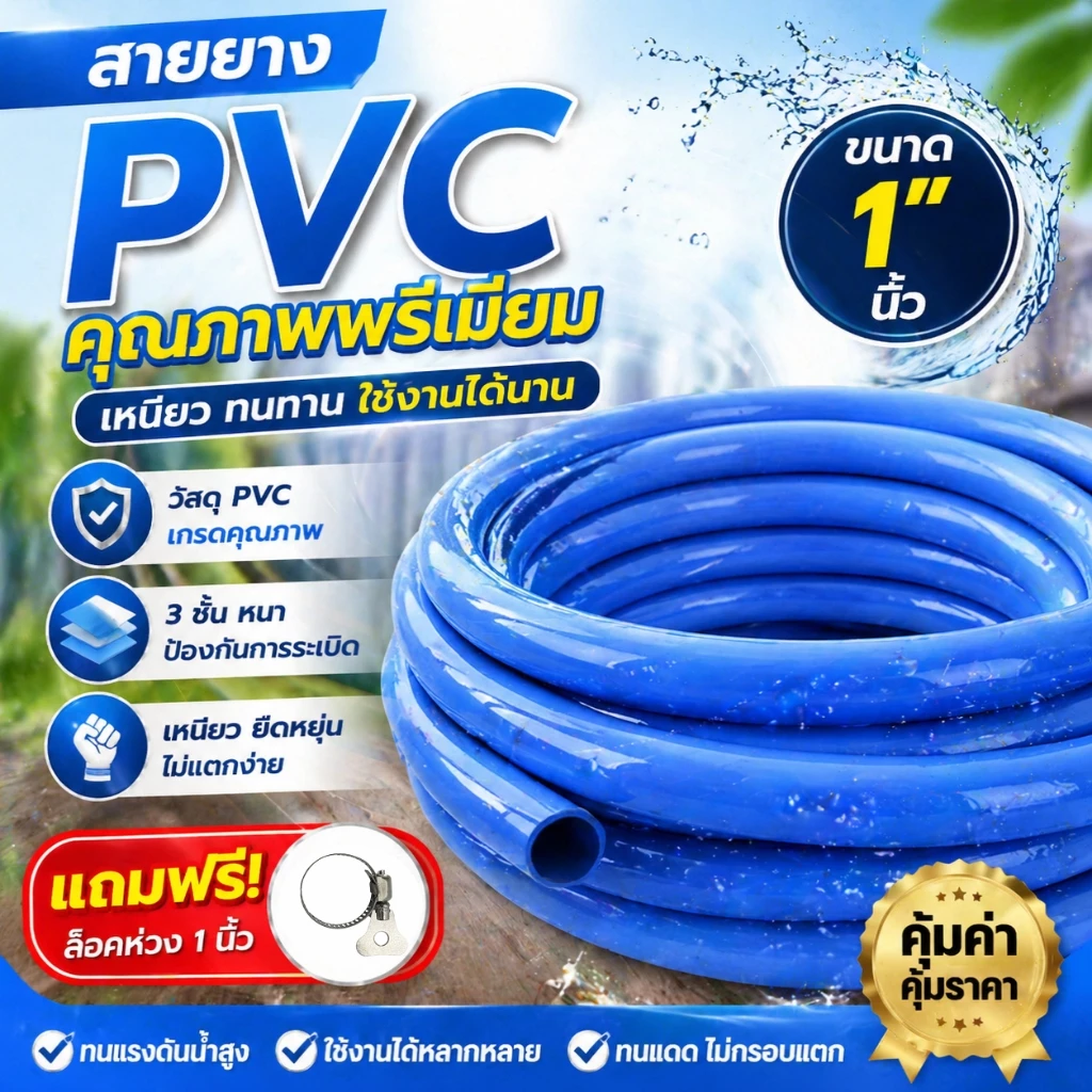 【รับประกัน 6 ปี】สายยางรดน้ำ 1นิ้ว สีฟ้า หนาพิเศษ - ยาว 10-50เมตร ยืดหยุ่น ไม่แข็ง ไม่แตก ถูกที่สุดคุ้มค่าสุด!