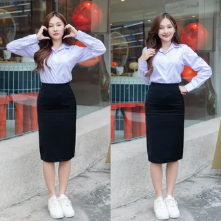 🧸เสื้อนักศึกษาแขนยาวหญิง ทรงเข้ารูป หลังว่าง สีขาวนวล-สีขาวโอโม่
