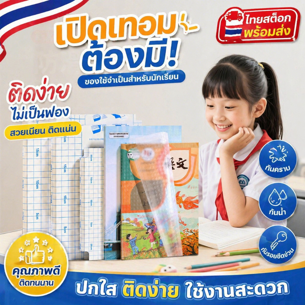 ปกห่อหนังสือกาวในตัว กันน้ำ กันเปื้อน ทนรอยขีดข่วน มี 3 ขนาด แบบด้าน/ลายเพชร ติดง่าย ปกห่อหนังสือ แถมสติ๊กเกอร์ชื่อ