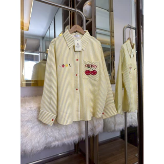 (อก 50“) เสื้อเชิ้ตแขนยาว ปักเชอร์รี่ 🍒แต่งกระเป๋าหน้า >>เนื้อผ้าบับเบิ้ลฟู