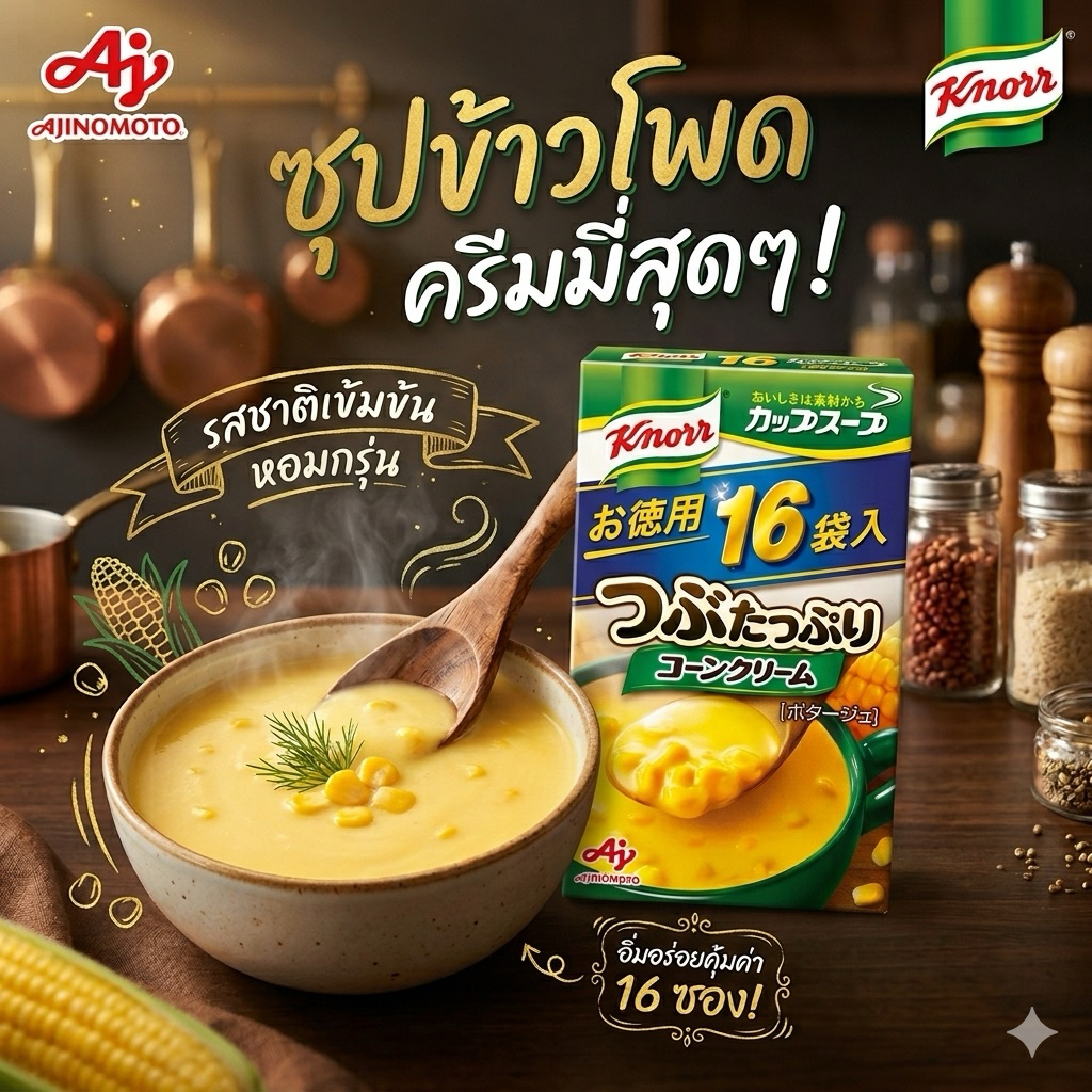 Knorr cup soup 16 bags of corn cream จัดกล่องใหญ่คุ้มไปเลยจ้า ประหยัดไปเยอะเลย  ซุปข้าวโพด แบบครีมข้น มีเนื้อข้าวโพดผสม