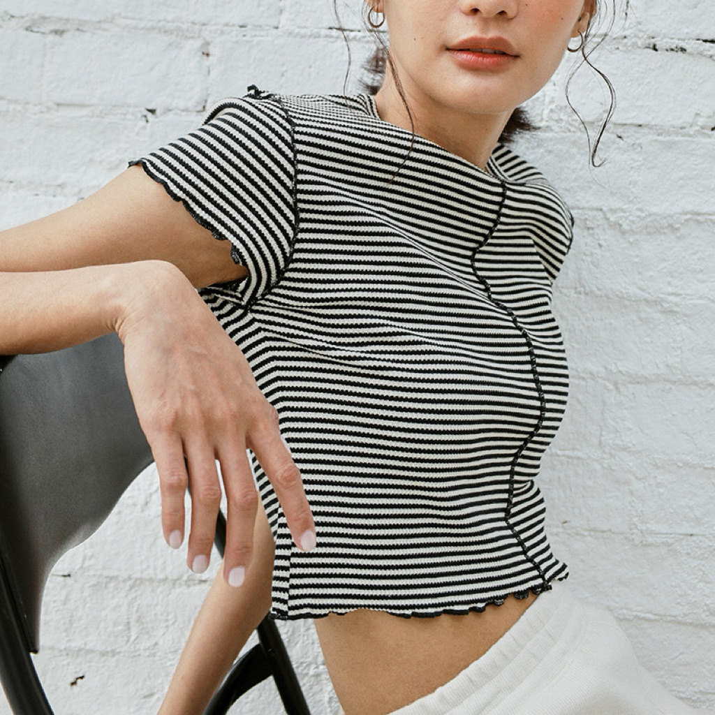 เสื้อยืดผ้าถัก แบรนด์ Ketch.apparel Size M สี Black stripe