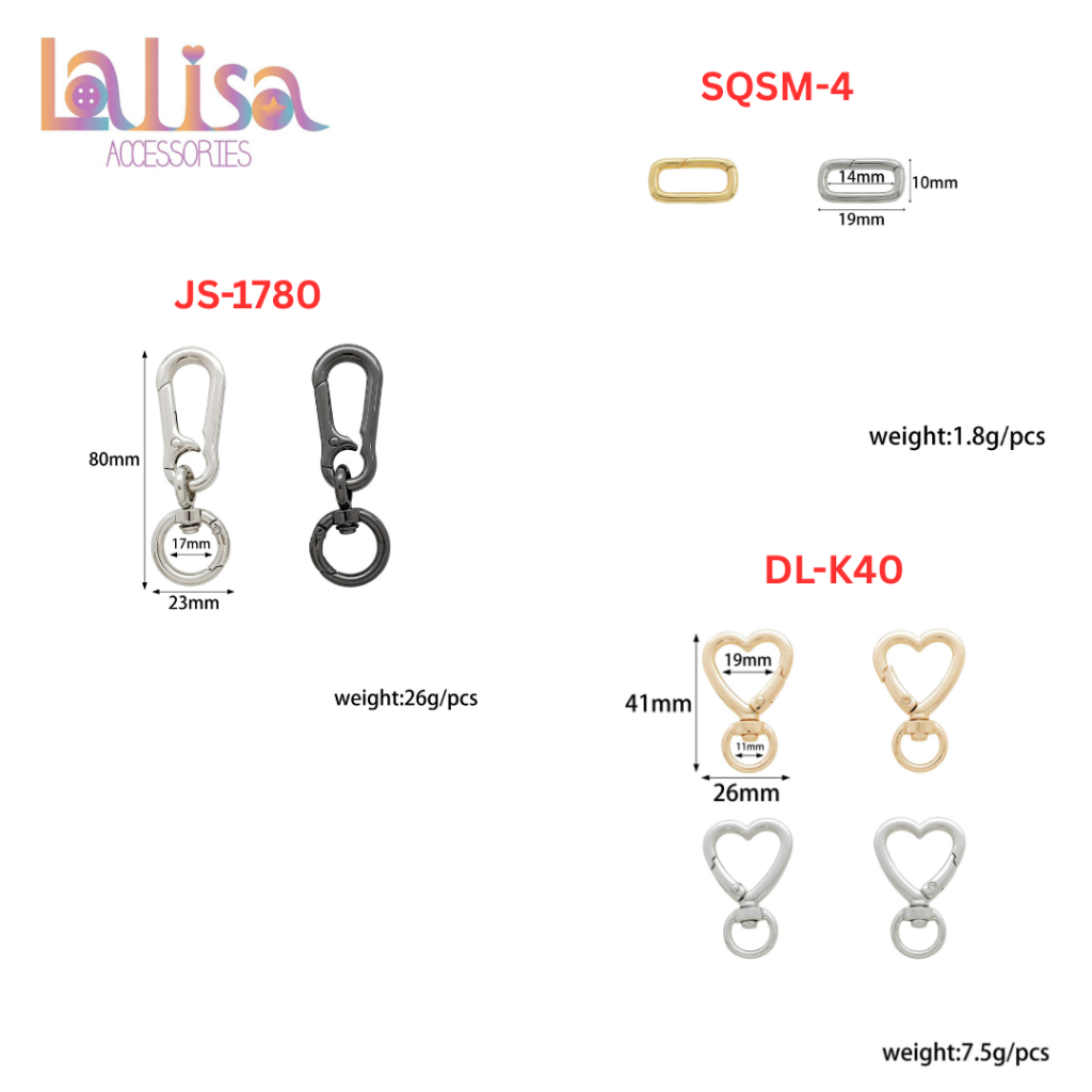อะไหล่กระเป๋า ตะขอคล้อง & ห่วงเชื่อม หลายแบบ  ขายแยกชิ้น alloy dogclip JS-1780 / SQSM-4 / DL-K40