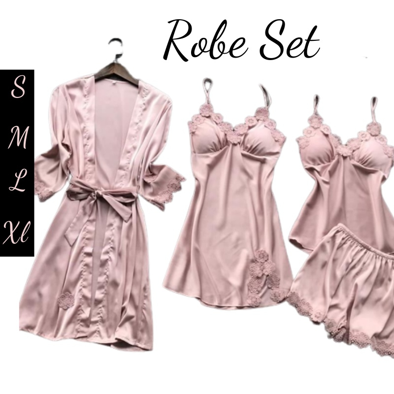 Aveline พร้อมส่ง ชุดนอนผ้าซาติน ชุดนอนเซ็กซี่ สื้อคลุมอาบน้ TH-PS048
