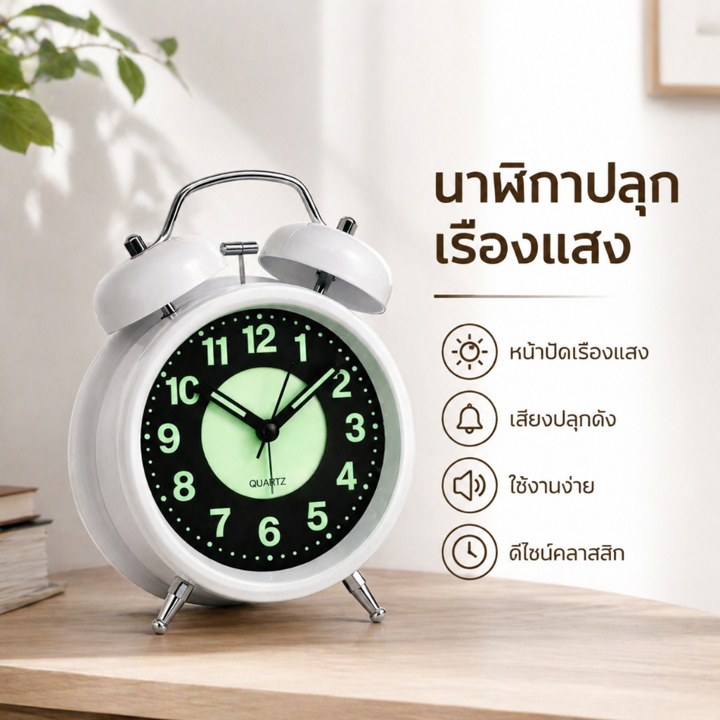 นาฬิกาปลุกตั้งโต๊ะ เสียงดังพิเศษ ปลุกตื่นแน่นอน มีไฟกลางคืน ดีไซน์วินเทจคลาสสิก มินิมอล ใช้งานง่าย พร้อมส่ง