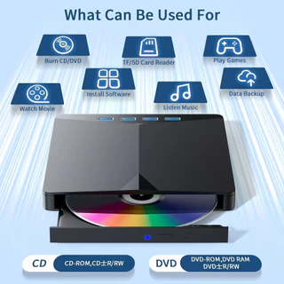 ไดรฟ์ดีวีดีภายนอก USB3.0 Type-C 7in1 เครื่องเขียนแผ่น CD DVD มีช่องเสียบ SD TFการ์ด อ่านและเขียนแผ่น