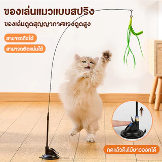 PETLUSCI® ไม้ล้อเล่นแมว 80ซม ของเล่นแมวแบบโต้ตอบ ของเล่นแมวมีขนนกและกระดิ่ง ไม้ตกแมว ไม่หักง่าย