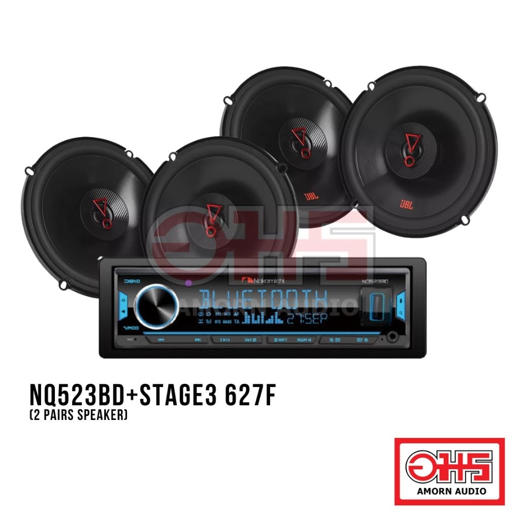 Nakamichi NQ5233D และ JIBL Stage3 627F (2คู่) Set วิทยุ 1 ดินและลำโพงรถยนต์ 6.5 นิ้ว