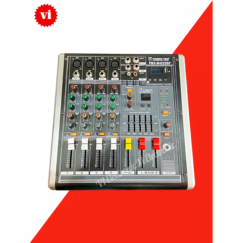 PROEUROTECH PMX-M402DSP เพาเวอร์มิกเซอร์อนาล็อก 4 แชนแนล ให้กำลังขับ 2 x 150 วัตต์ มาพร้อมกับ EQ 2 แ