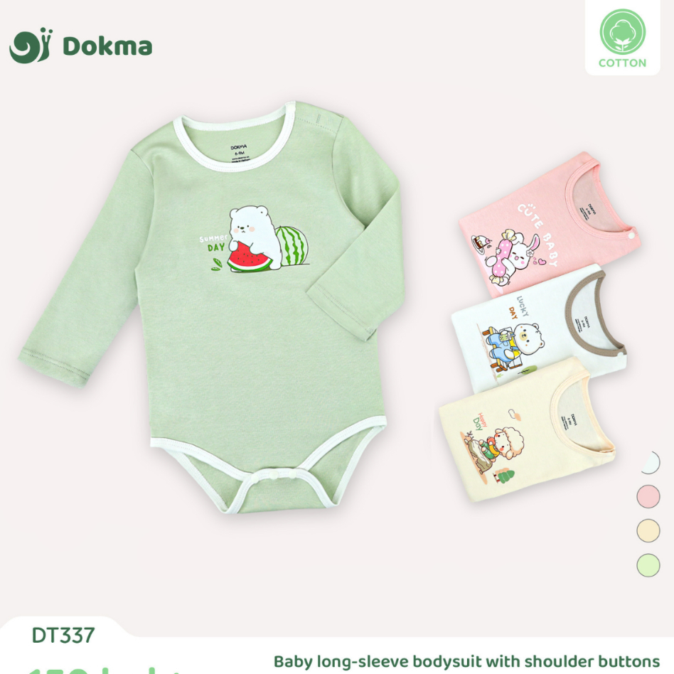 Dokma ชุดบอดี้สูทแขนยาวเด็ก ผ้าคอตตอน Baby Long-Sleeve Bodysuit DT337 (1-3M, 3-6M, 6-9M)