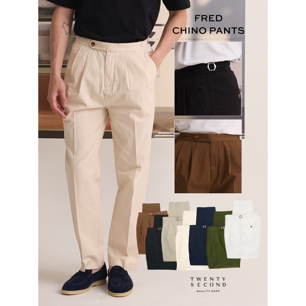 TWENTYSECOND กางเกงขายาวผ้าคอตต้อนทวิล ทรงเอวสูง รุ่น Fred Chino Pants