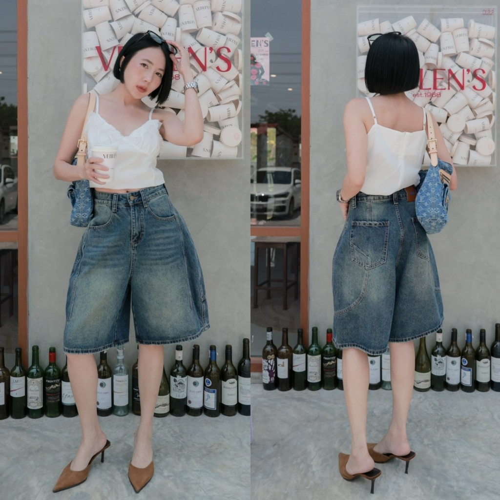 (พร้อมส่ง) Barrel Short กางเกงยีนส์ทรงโค้งขา 3 ส่วนรุ่น 7853