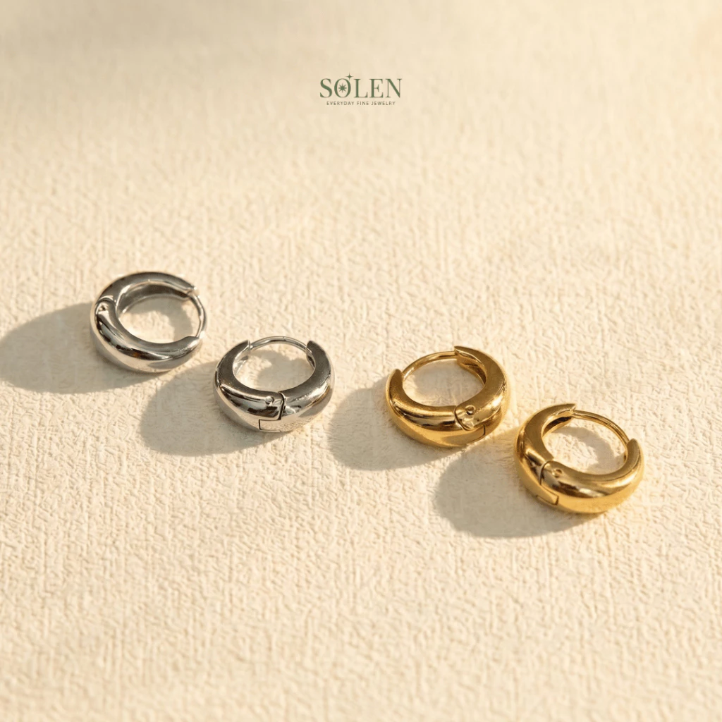 SOLEN Minimal Bold Hoops ต่างหูห่วงไทเทเนียม ทรงหนา มินิมอล ผิวแพ้ง่ายใส่ได้ Chunky Earrings