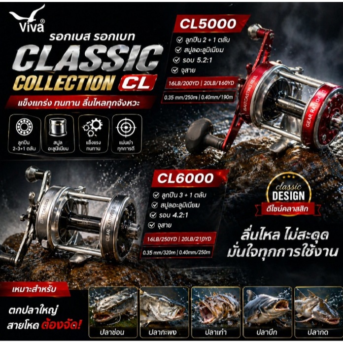 [ ของแท้ ]  รอกตกปลา รอกเบท รอกวีว่า Viva Classic Collection CL งานสวย คุณภาพดี สินค้าพร้อมส่ง ❗❗ baitcasting reel