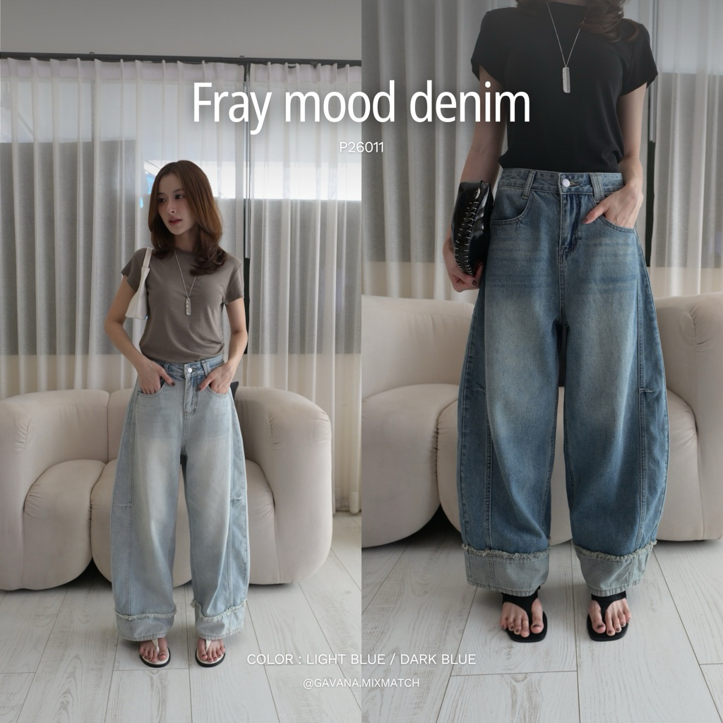 GAVANA — Fray Mood Denim Pants — กางเกงยีนส์ขายาวทรง Barrel ชายเท่— #P26011
