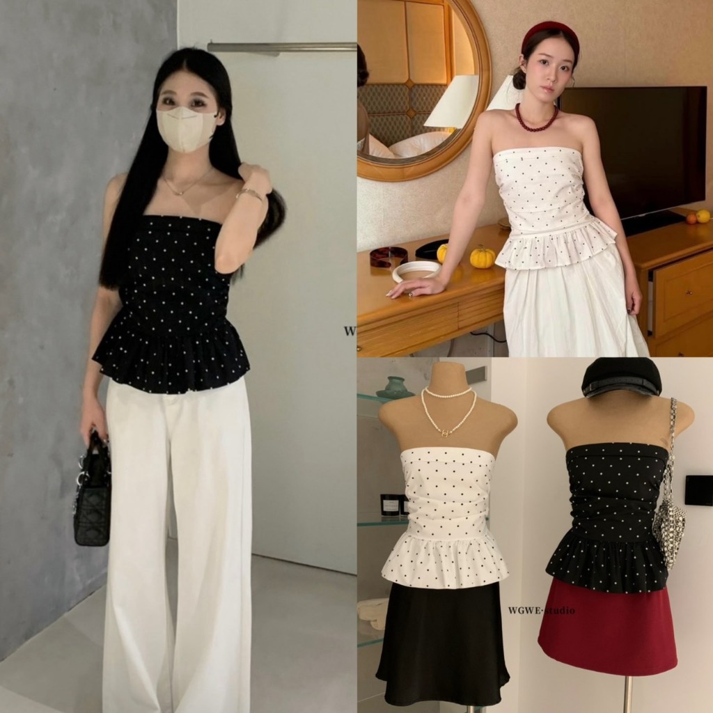 เสื้อเกาะอกลายpolka dotรุ่น 9045 TAG WG.WE 🇰🇷