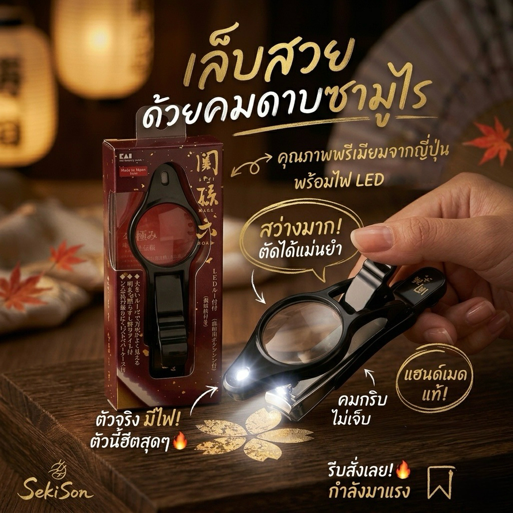 กรรไกรตัดเล็บพร้อมแว่นขยายและไฟ LED จากแบรนด์ KAI รุ่น Seki Magoroku มองเห็นเล็บได้ชัดเจนขึ้น ลดโอกาสการตัดโดนเนื้อ
