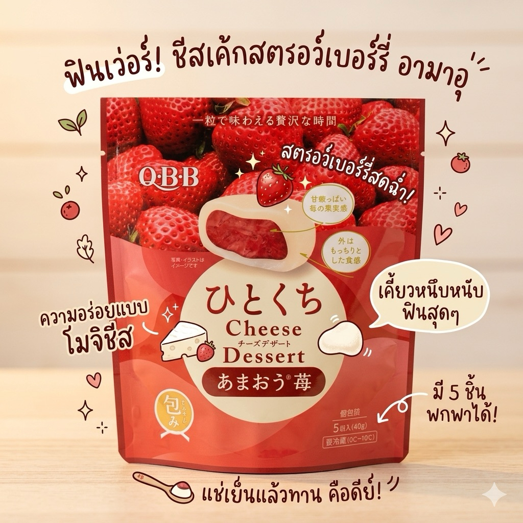‼️ของแท้จากญี่ปุ่น‼️Cheese dessert ชีสสำหรับทานเล่น ด้านในสอดไส้ Amao Strawberry หวาน เปรี้ยว นัววว