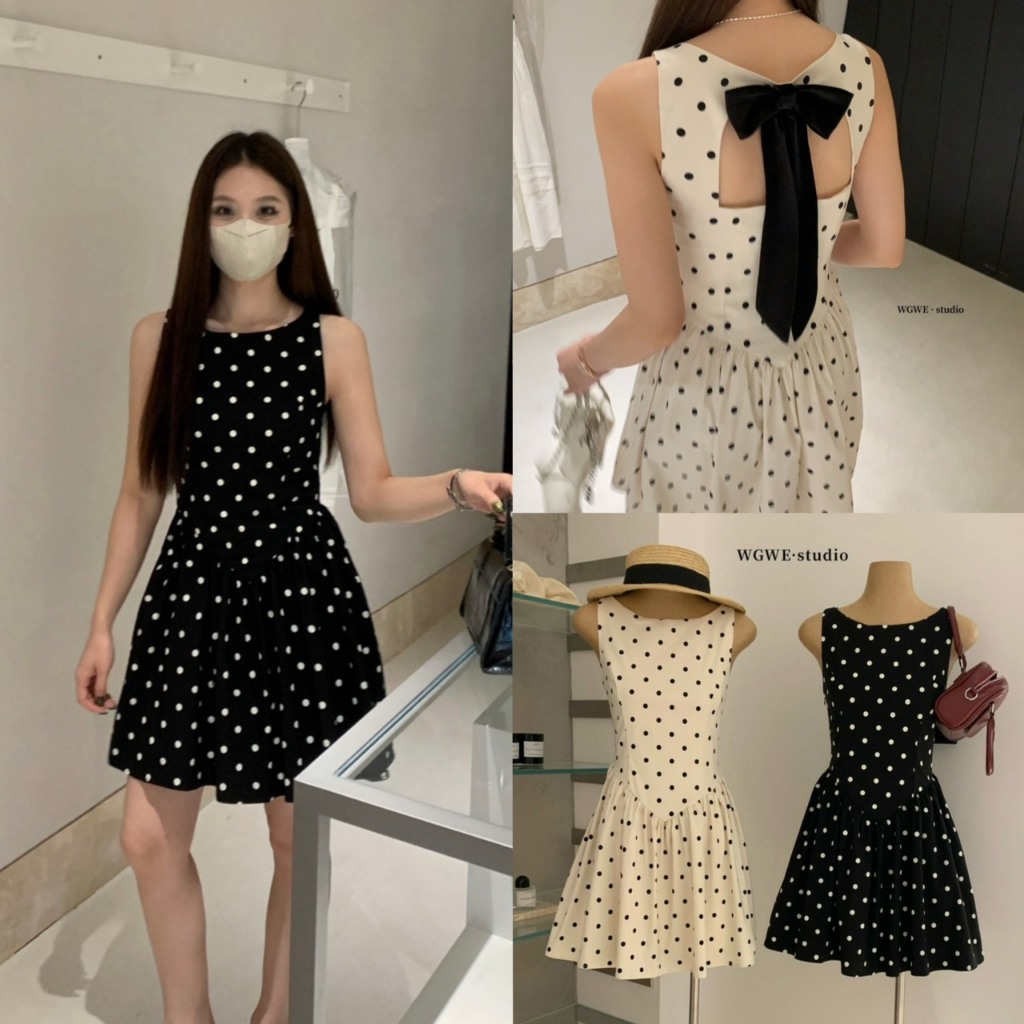 เดรสสั้นแขนกุดลายpolka dotรุ่น 9282 TAG WG.WE 🇰🇷