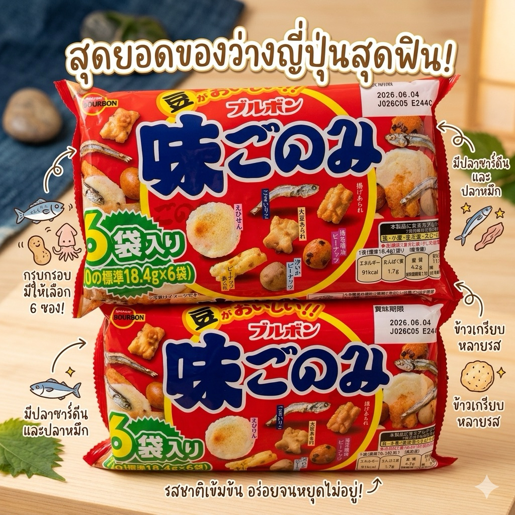 ‼️ของแท้จากญี่ปุ่น‼️Aji gonomi ขนมขบเคี้ยวรวมมิตรยอดฮิตจากญี่ปุ่นกินเล่นได้ กับแกล้มได้ ถั่วรวมผสมปลากรอบ 1 แพคมี 6 ห่อ