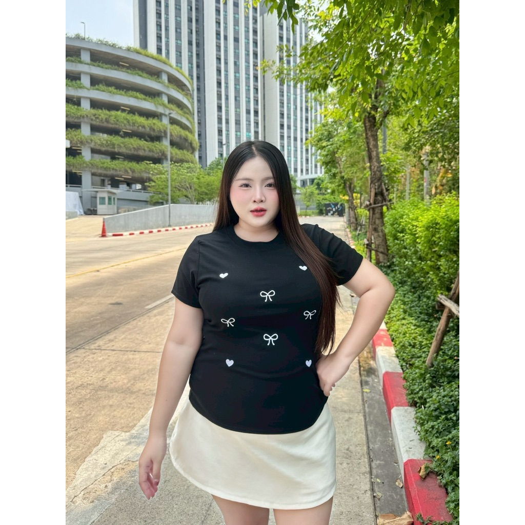 เสื้อยืดคอกลมผ้ายูนิโคล่สาวอวบ มี2ลาย งานปักน่ารักๆพรีเมี่ยม