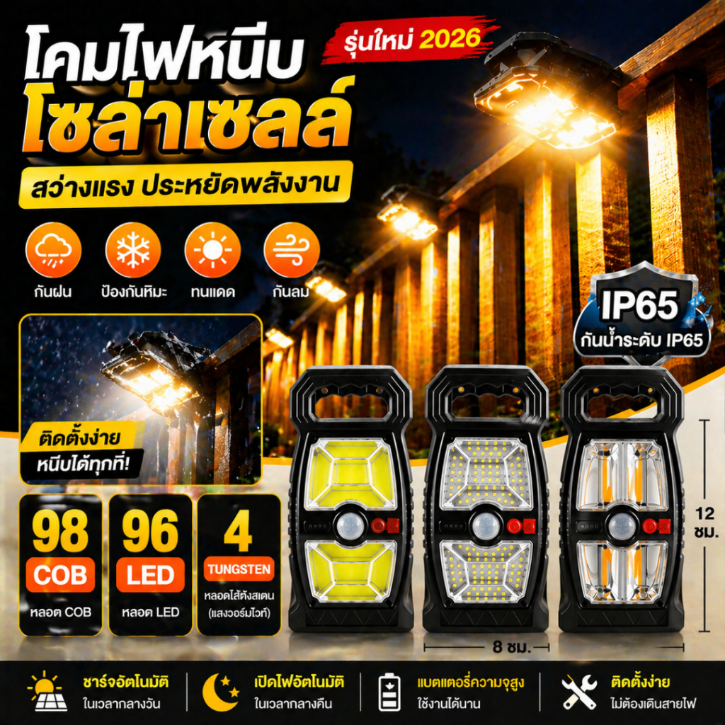 【พร้อมส่งจ้า】ไฟโซล่าเซลล์,คลิปหนีบ,เซ็นเซอร์ตรวจจับคน,กันน้ำ IP65,เปิดเองปิดเอง,ไฟติดผนัง,นอกบ้าน,ตรวจจับการเคลื่อนไหว
