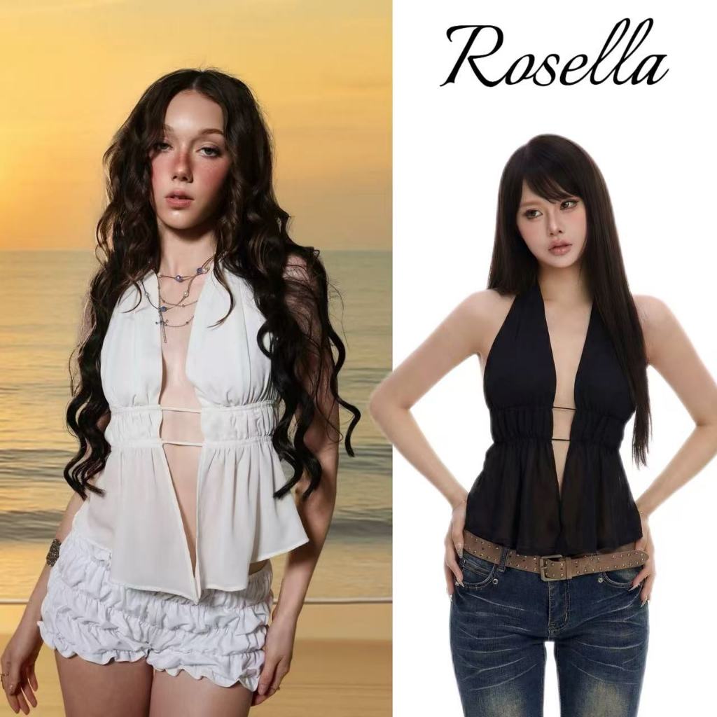 Rosella【สินค้าใหม่👗】เสื้อตัวใหม่สุดฮิตสำหรับสาว ๆ ดีไซน์เก๋ไก๋ด้วยสายคล้องคอแบบเว้าและดีไซน์เปิดหลัง