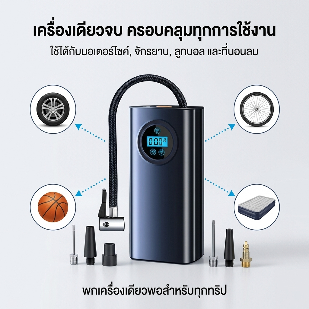 ปั้มลมพกพา ปั้มลมไฟฟ้า ที่สูบลมจักรยาน ที่เติมลม USB จอLED เครื่องเติมลมอัต การวัดแรงด ชาร์จไฟได้ รูปที่ 8