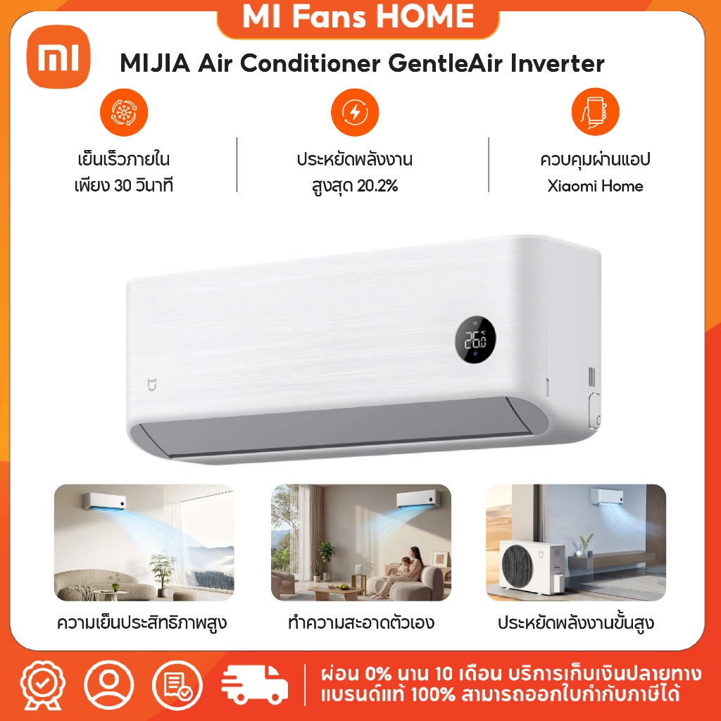Mijia Air Conditioner Gentle Air EGAT Label No.5  ขนาด 9000 - 22860 BTU ประหยัดไฟเบอร์ 5 ระดับ 1 ดาว