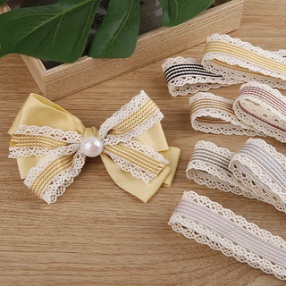 พร้อมส่ง ริบบิ้นผ้าฝ้าย ขอบถักลูกไม้ เกาหลีมาก ขนาด 3 ซม.