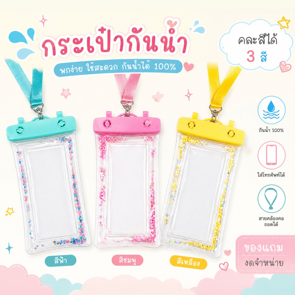 (ของแถม)กระเป๋ากันน้ำ ซองใส่โทรศัพท์กันน้ำ ป้องกันน้ำและฝุ่น – โปรปัง