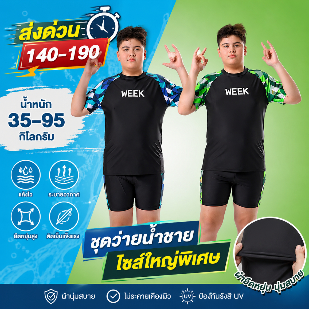 ชุดว่ายน้ำเด็กโต ใส่สบายยืดได้สูง 35-95KG 251